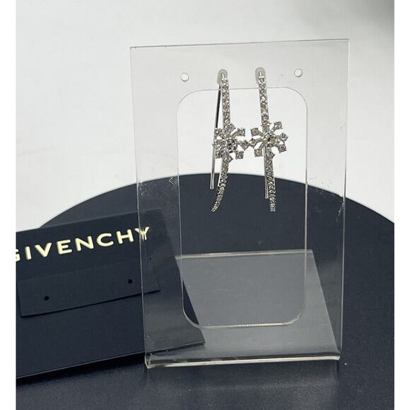 Givenchy Silver Tone Starburst Clear Crystal Flower Half Hoop New - Picture 1 of 11